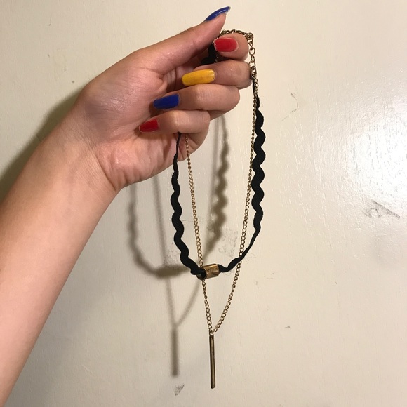 Jewelry - black wavy choker gold bar layered choker necklace